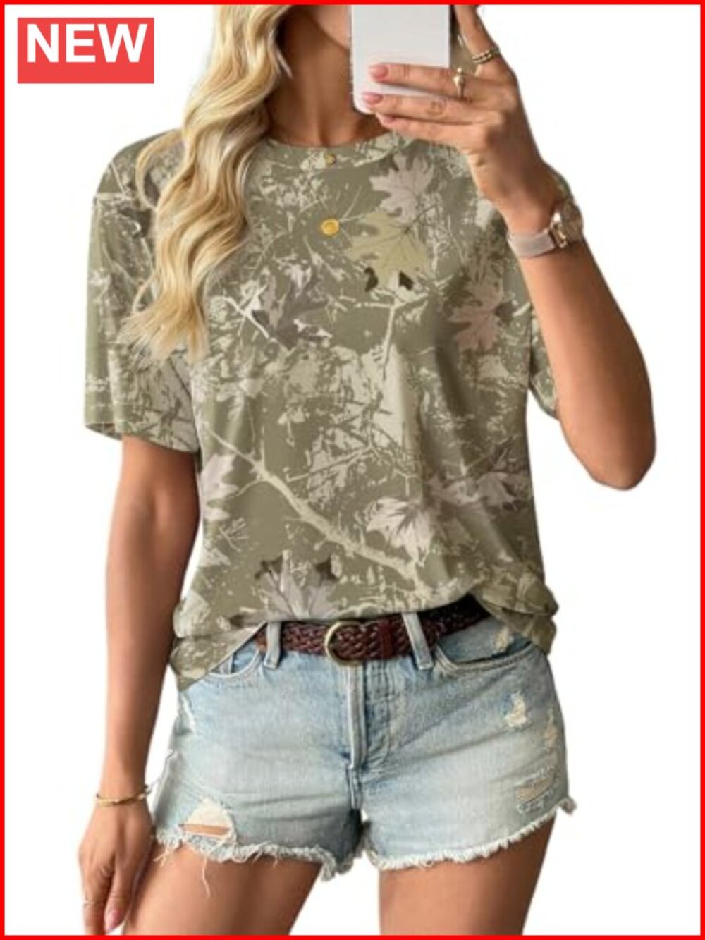 Oversized Women's Camo Print Tee Crewneck Short Sleeve Graphic Shirt